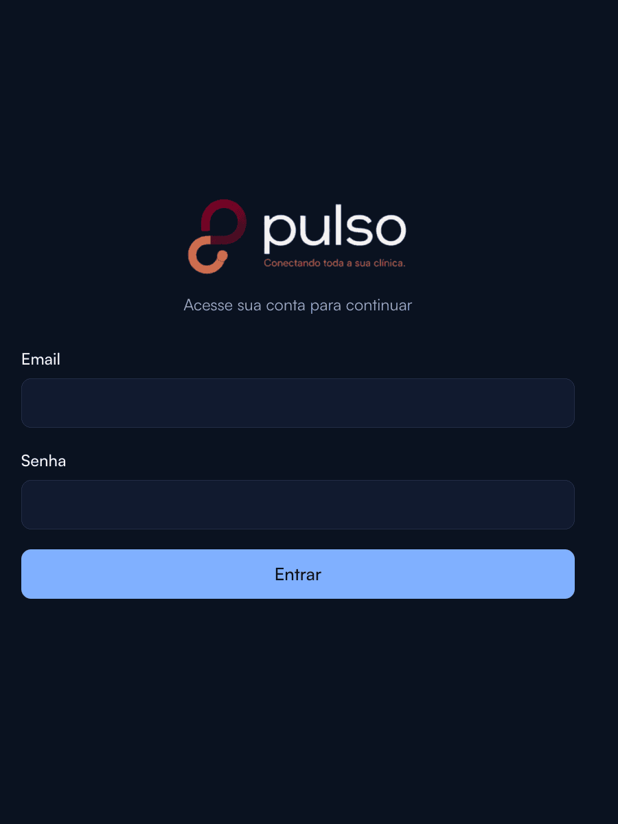 Tela de login do Pulso com a marca da clínica em tema escuro.