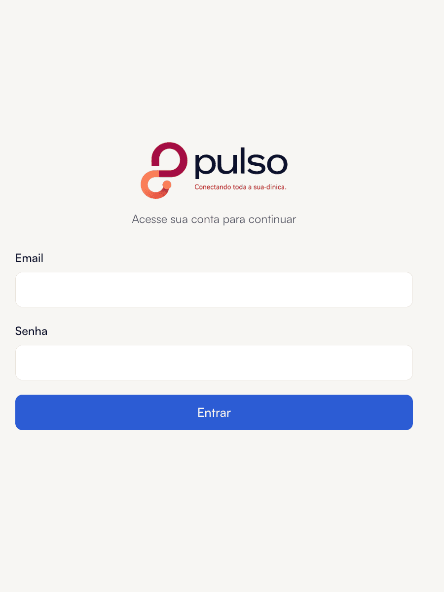 Tela de login do Pulso com a marca da clínica em tema claro.